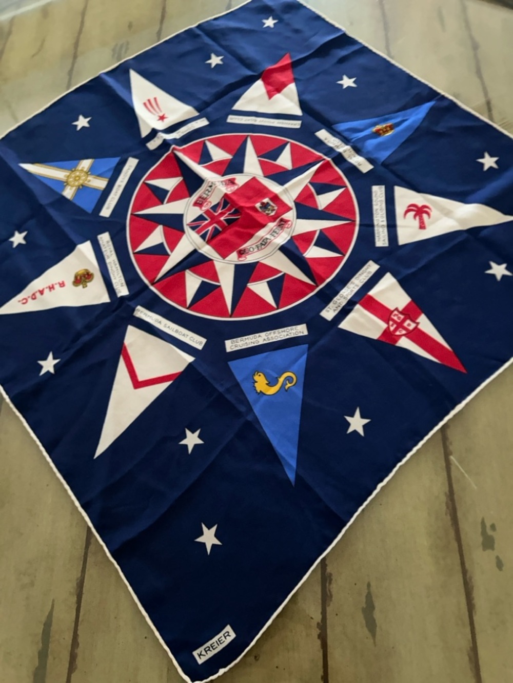 Nautical Star Compass Print Silk Scarf - Navy, Red & White silk Kreier - Picture 7 of 11